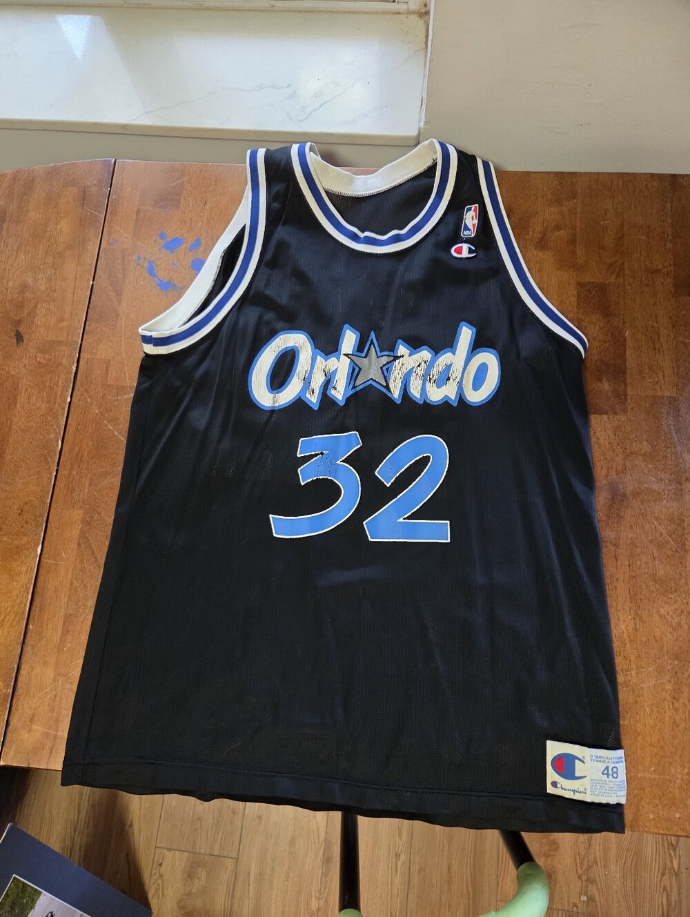Vintage 90s Champion Shaquille O’Neal Orlando Magic Jersey Black Size 48 XL USA